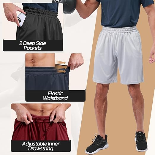 3 Pack Gym Basketball Mens Shorts - Quick Dry Black Workout Athletic Shorts