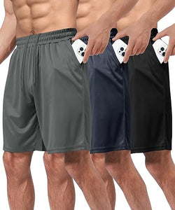 3 Pack Gym Basketball Mens Shorts - Quick Dry Black Workout Athletic Shorts