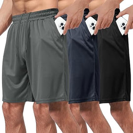 3 Pack Gym Basketball Mens Shorts - Quick Dry Black Workout Athletic Shorts