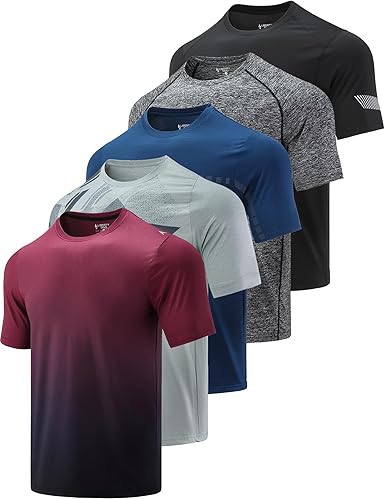 Gym Workout 5 Pack Men’s Active Quick Dry Crew Neck T Shirts