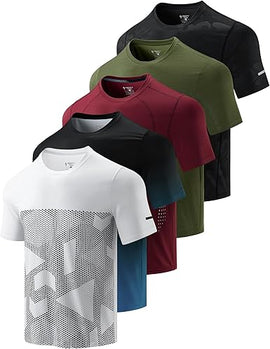 Gym Workout 5 Pack Men’s Active Quick Dry Crew Neck T Shirts