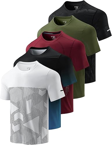 Gym Workout 5 Pack Men’s Active Quick Dry Crew Neck T Shirts